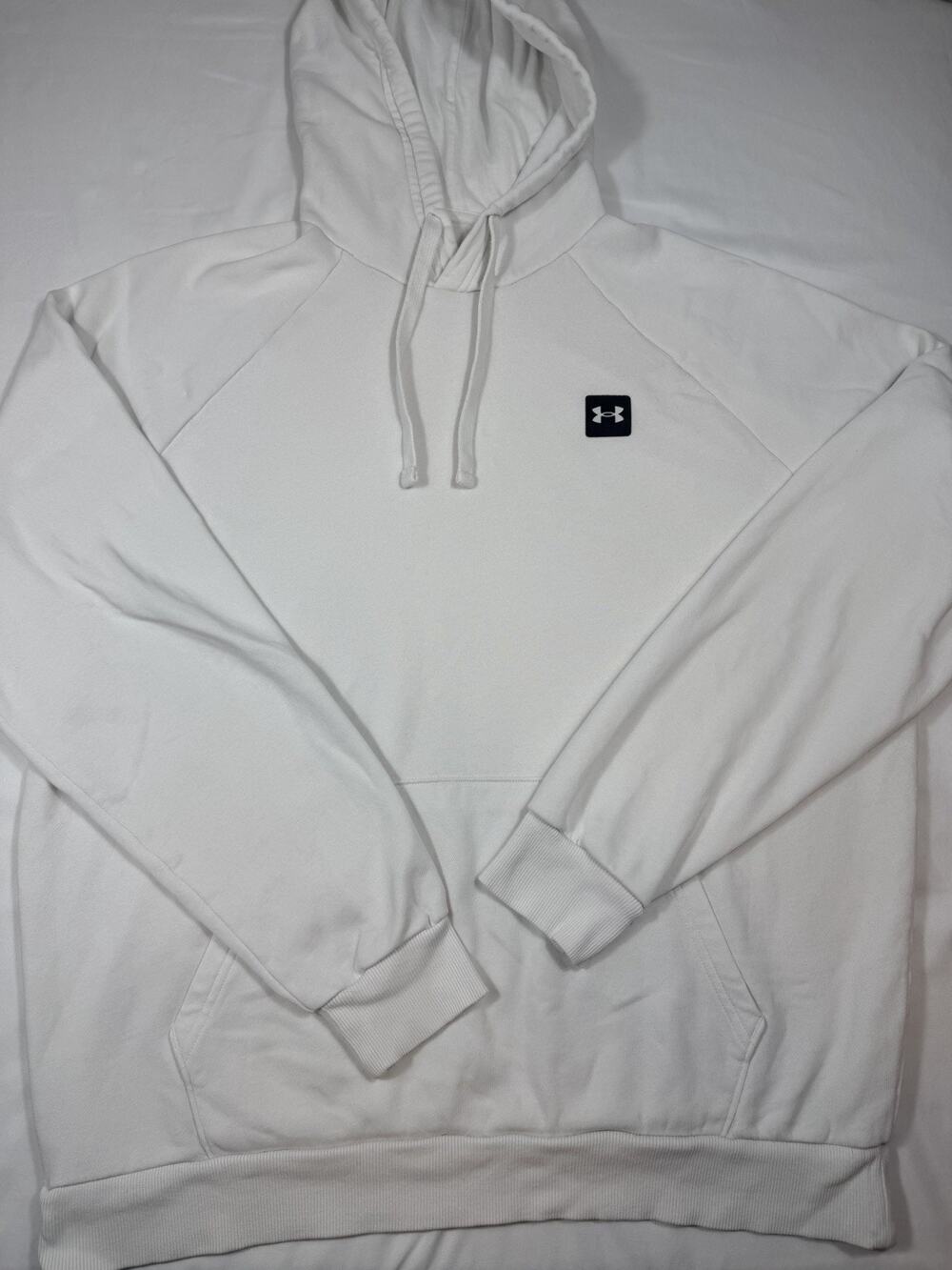 Under Armour Hoodie Mens Large White Fleece Pullover Loose Fit Pocket